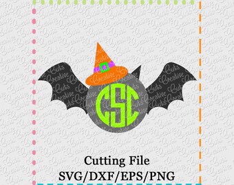 Monogram Witch Bat Cutting File SVG, EPS, DXF, and png for cutting machines Silhouette Cameo Cricut Scan n Cut