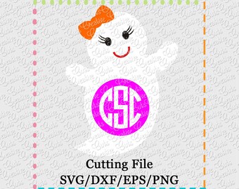 Girl Ghost Monogram Cutting File SVG, EPS, DXF, ghost monogram svg, ghost svg, ghost cutting file, monogram svg, halloween svg halloween cut