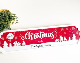 Weihnachtsschild, Hausdekoration, Familie, Weihnachten Saisonal, Personalisiert, Straßenschild, Schnee, Feiertage, Weihnachtsbaum, Kamin, Weihnachtsmann, Rentier