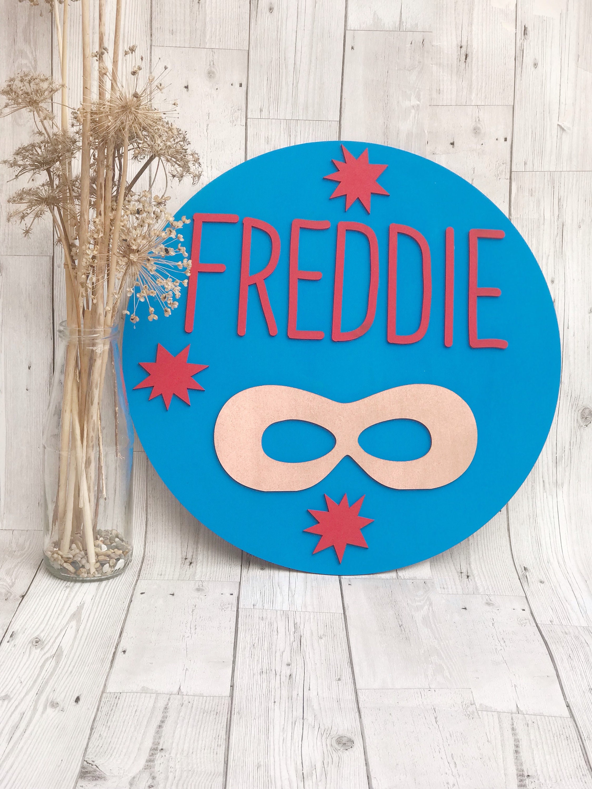 Personalised Name Hoop With Hole 3mm Silver MDF Wood Circle Nursery Wall Sign