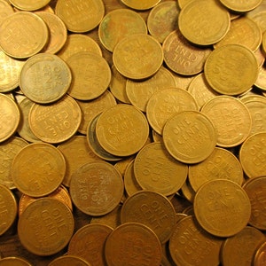 Lincoln Wheat Cent Roll: 50 Vintage US Pennies, 1940s-1950s