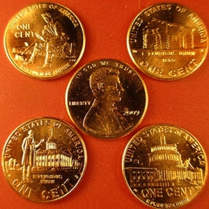 5 complete P & D mint penny&#39;s of the 2009 lincoln bicentennial cent  set and one Wheat Penny Over 50 Years Old