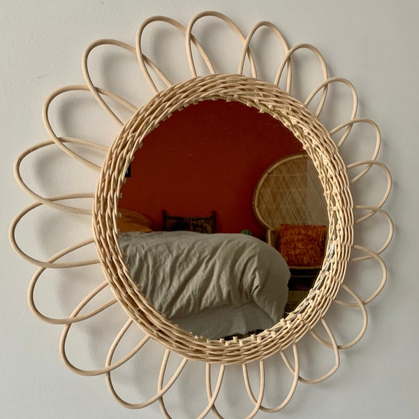 Flower rattan mirror
