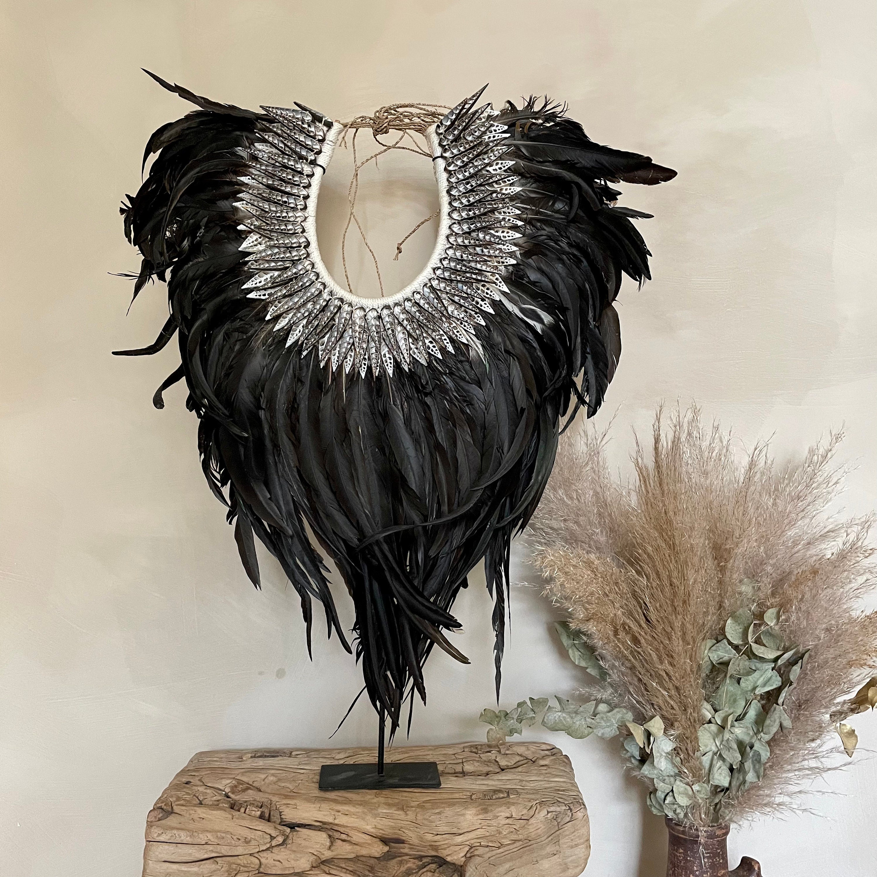 Collier Papou Longues Plumes Noires