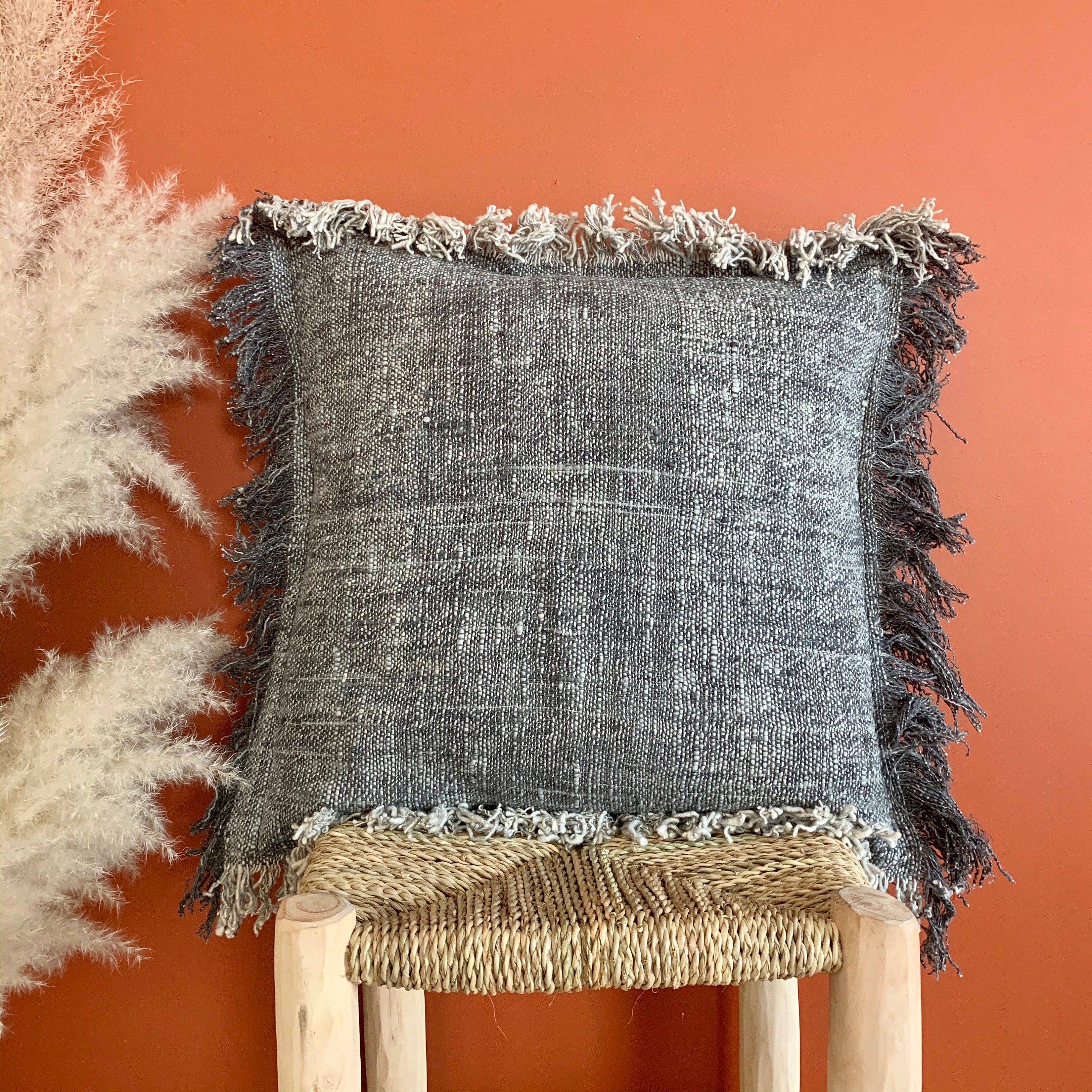 Coussin Franges Gris Soho