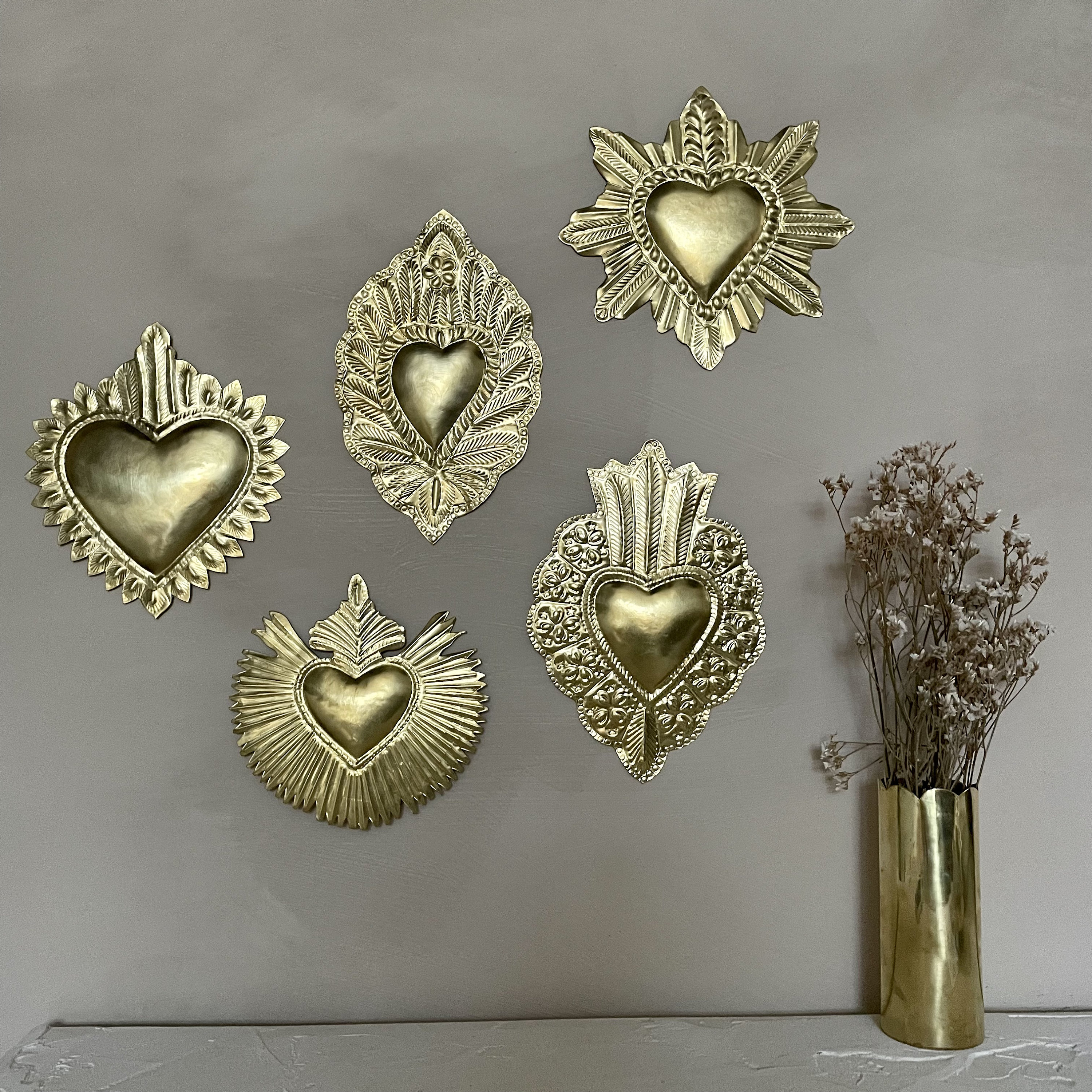 Décorations Murales Coeur en Laiton Doré