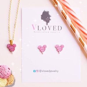 Cotton candy mouse stud earrings, Disney inspired, disney jewelry, disney necklace, disney accessories. Cosplay