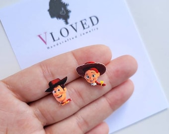 Cowboy and cowgirl stud earrings, inspired earrings, disney jewelry,disney necklace, disney earrings, cosplay