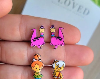 Stone age family cartoon inspired studs earrings, disney necklace, disney choker, disney jewelry, Disney princess