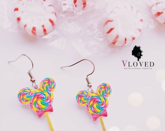 Lollipop mouse earrings, Disney inspired, disney jewelry, disney necklace, disney accessories. Cosplay