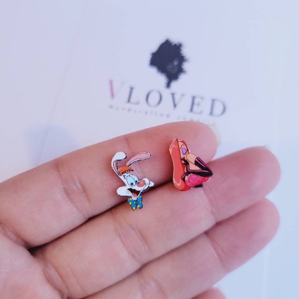 Jessica & Roger Rabbit inspired studs earrings, disney necklace, disney choker, disney jewelry, Disney princess