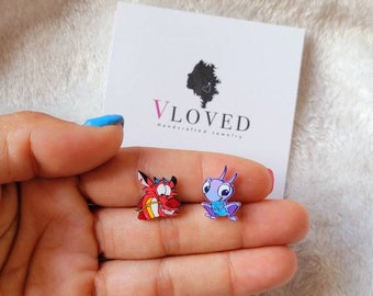 Mushu and cricket inspired studs earrings, disney necklace, disney choker, disney jewelry, Disney princess