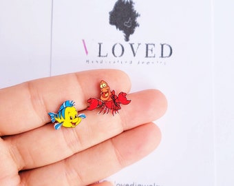 Flounder & Sebastian inspired earrings, disney jewelry, disney necklace, disney accessories, ariel, little mermaid, cosplay