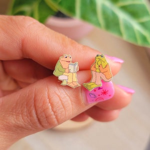 Frog & Toad Kids books characters cartoon inspired studs earrings, disney necklace, disney choker, disney jewelry, Disney princess