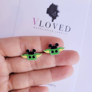 Alien with mouse hat inspired earrings, disney jewelry, Disney earrings, Disney necklace, Disney accessories, toy story, cosplay