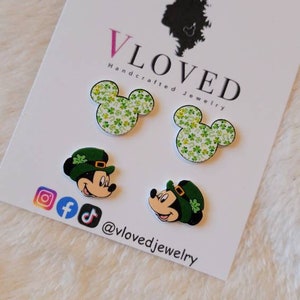 St paddy's Mouse earrings, choker, disney necklace, disney choker, mickey necklace, cosplay, st Patrick's day