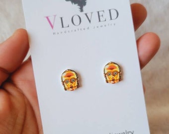 C3po droid stud earrings inspired, disney, jewelry, cosplay