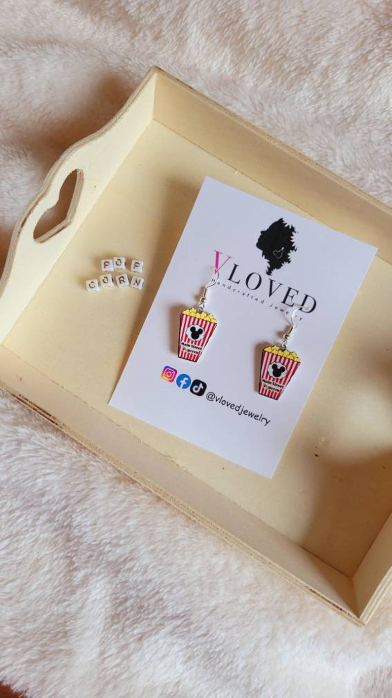 Popcorn bucket stud earrings, disney necklace, disney choker, disney jewelry, Dangle