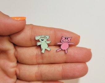 Piggie and Elephant Kids books characters cartoon inspired studs earrings, disney necklace, disney choker, disney jewelry, Disney princess