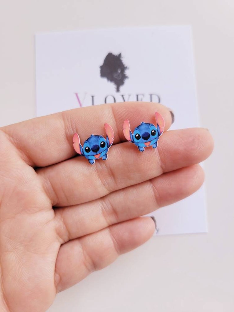 Stitch inspired stud earrings, disney jewelry, disney accessories, Disney earrings, Disney necklace image 3