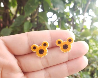 Sunflower mouse stud earrings, disney necklace, disney choker, disney jewelry, cat