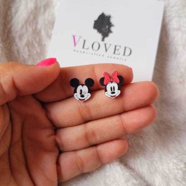 Mouse couple inspired studs earrings, disney necklace, disney choker, disney jewelry, Disney princess