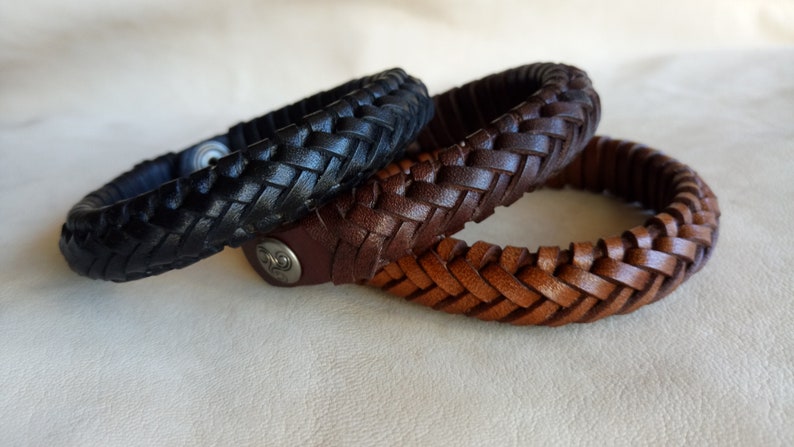 Hand Braided Leather Bracelet Cuff for Men and Women, Custom Leather Bracelet image 6