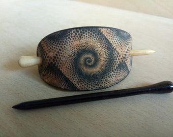 Leather Hair Barrette with Cork Top and Wooden Stick, Women Hair Slide, Large Wooden Hair Stick,