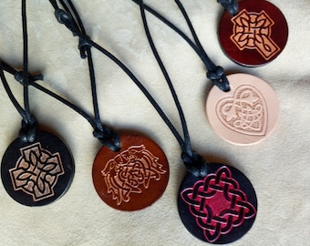 Leather Celtic Pendant Necklace, Necklace for Women or Men, Celtic Pendant on Adjustable Waxed Cotton Cord