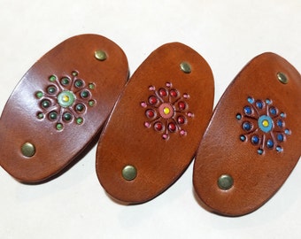 Handmade Leather French Barrette: Tooled Mandala Hair Clip