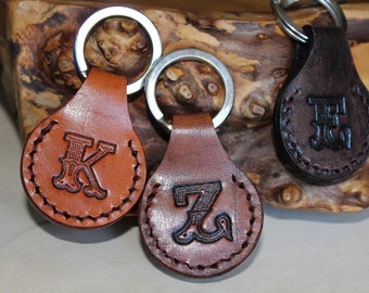 Personalised Leather Keyring, Key Fob with Initial, Custom Initial Leather Key Fob, Hand Painted and Hand Stamped Keychain