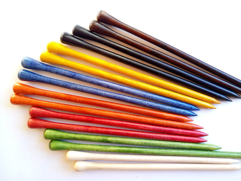 Wooden Hair Stick, Various Size and Colour of Hair Sticks, Turned Wooden Hair Sticks, Long and Slim Hair Pins, Pair of Hair Sticks image 2