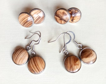 Wooden Dangle / Stud Earrings, Drop Earrings,  Stainless Steel Earrings