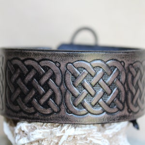 Embossed Celtic Knot Leather Wrist Cuff, Black Tanned Bracelet