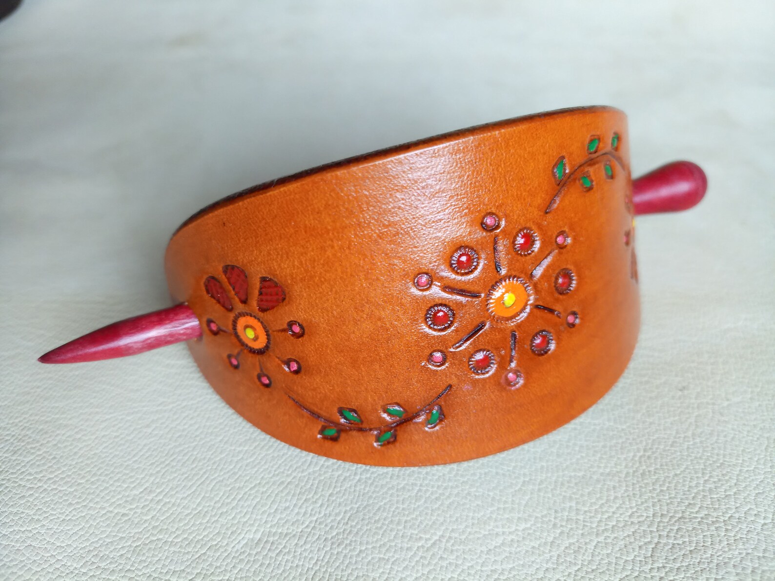 Leather Stick Barrette Large Leather Hair Slide With Turned Etsy