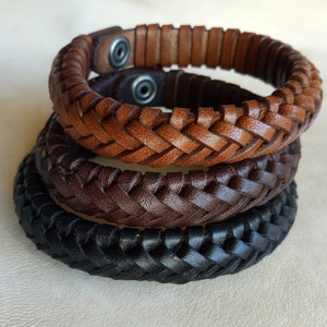 Hand Braided Leather Bracelet Cuff for Men and Women, Custom Leather Bracelet image 1