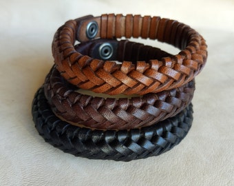 Hand Braided Leather Bracelet Cuff for Men and Women, Custom Leather Bracelet