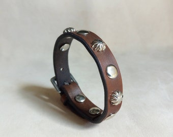 Custom Leather Bracelet with Spike Button Rivets,  Leather Bracelet Cuff, Mens Bracelet, Womens Bracelet, Buckle Bracelet