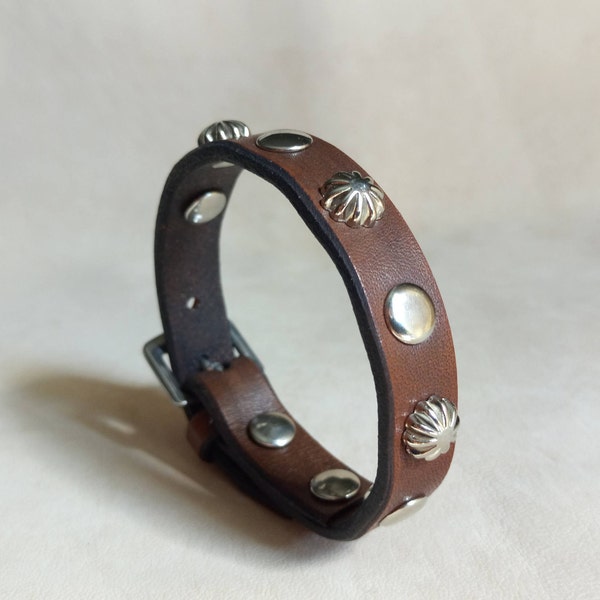Custom Leather Bracelet with Spike Button Rivets,  Leather Bracelet Cuff, Mens Bracelet, Womens Bracelet, Buckle Bracelet