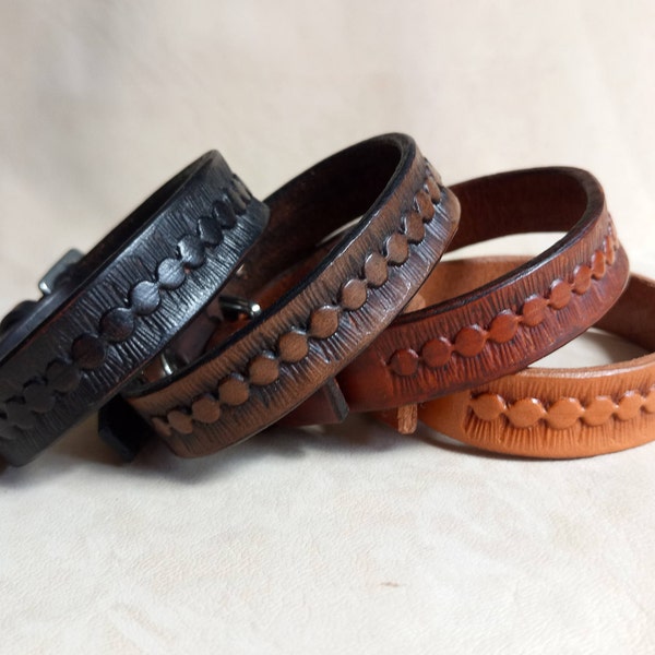 Leather Cuff, Hand Tooled Leather Cuff, Womens Cuff, Mens Cuff, Custom Bracelet, Leather Buckle Bracelet, Friendship Bracelet