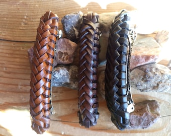 Large or Medium Handmade Leather French Barrette, Hand Braided Leather Hair Clip for Women and Girls, Hair Accessories