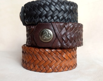 Hand Braided Leather Bracelet Cuff for Men's and Women's, Custom Leather Bracelet