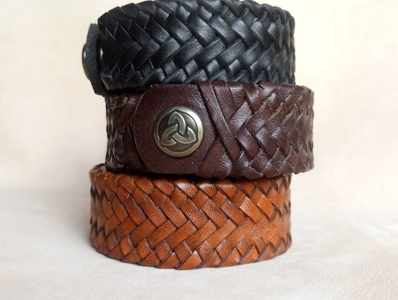 Hand Braided Leather Cuff Bracelet, Celtic Snap, Custom Fit