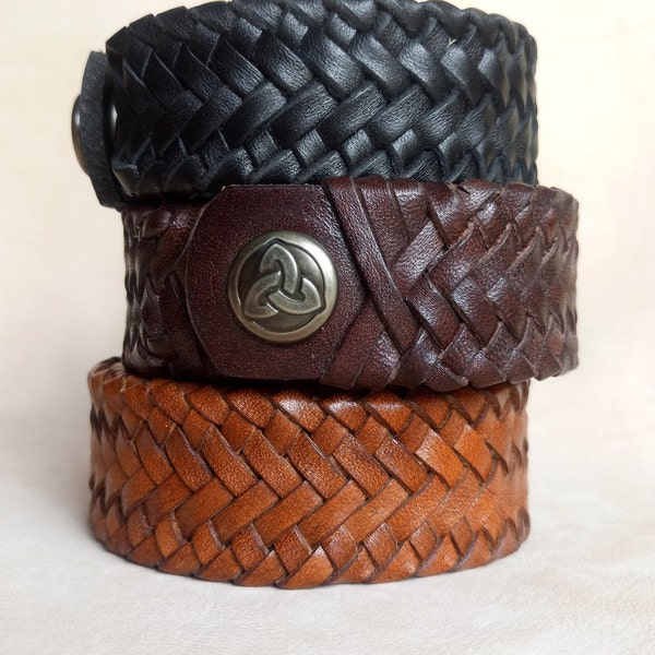 Hand Braided Leather Bracelet Cuff for Men's and Women's, Custom Leather Bracelet