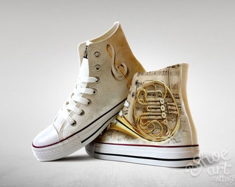 Sheet Music, French horn, Treble Clef, Custom Made Shoes