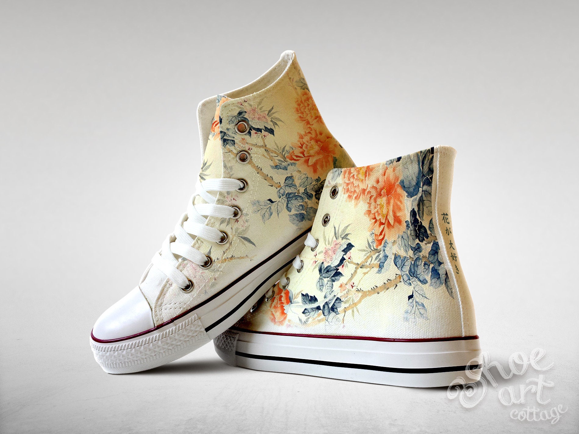Japanese Flowers Painting Cherry Blossoms Custom Made Shoes - Etsy Japanese Flowers Painting Cherry Blossoms Custom Made Shoes - Etsy