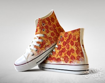 靴 pizza Hand Painted Pepperoni Pizza Slice Converse | Kids Low Top Pizza