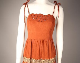 1970s Suede Peasant Dress