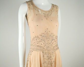 1920s Peach Art Deco Dress