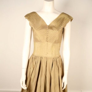 Taupe Pleated Faille Dress from 1950&#39;s